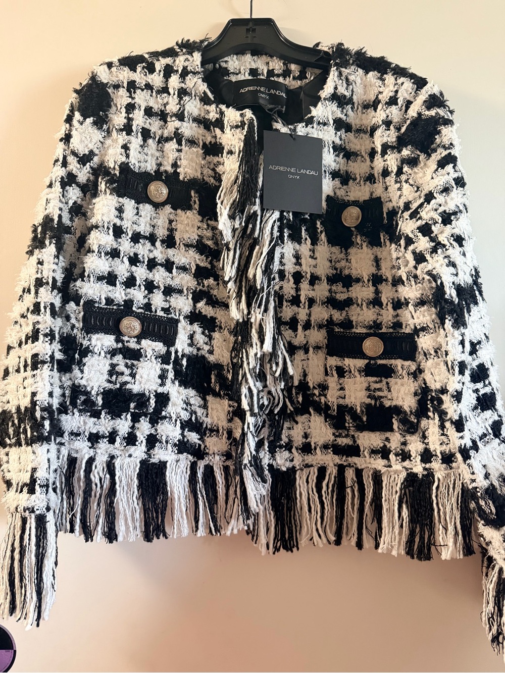 Adrienne Landau Black and White Tweed Coat
